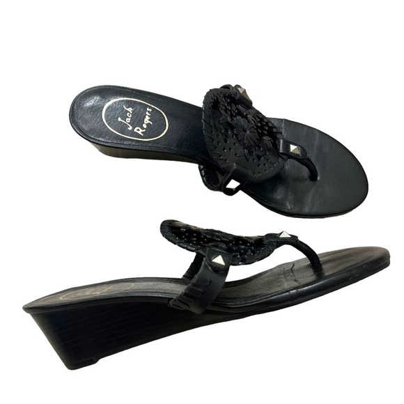 Jack Rogers Women’s Black Wedge Sandals with studs Size 6 - Picture 2 of 8